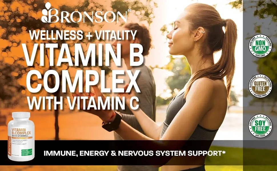 Bronson Vitamin B Complex with Vitamin C - Immune Health, Energy Support & Nervous System Support - Non-GMO, 250 Vegetarian Capsules - vitamin b complex with vitamin c