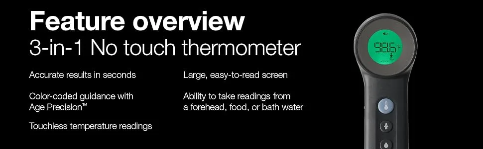 Braun No Touch 3-in-1 Thermometer -  Touchless Thermometer for Adults, Babies, Toddlers and Kids  Fast, Reliable, and Accurate Results - feature overview