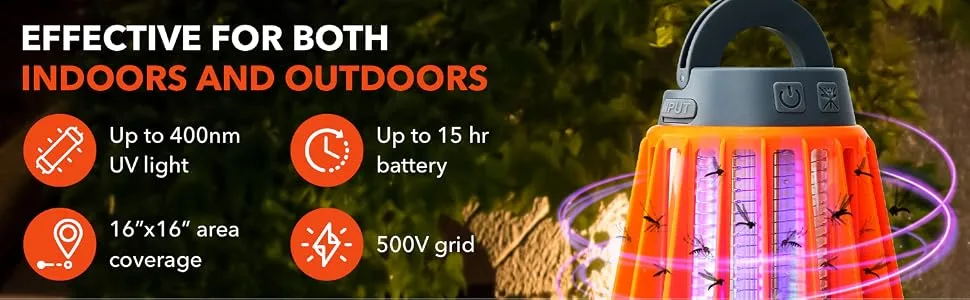 Boundery Bug Zapper Light Bulb - Electronic Bug Zapper Bulb Eliminates Mosquitoes Fast | USB Rechargeable, IPX6 Waterproof LED Light Bulb Zapper | Portable Mosquito Light Bulb with 4 Light Modes 1 Count (Pack of 1) - boundery, bug bulb, camping light, light bulb, lamp