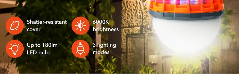 Boundery Bug Zapper Light Bulb - Electronic Bug Zapper Bulb Eliminates Mosquitoes Fast | USB Rechargeable, IPX6 Waterproof LED Light Bulb Zapper | Portable Mosquito Light Bulb with 4 Light Modes 1 Count (Pack of 1) - boundery, bug bulb, camping light, light bulb, lamp