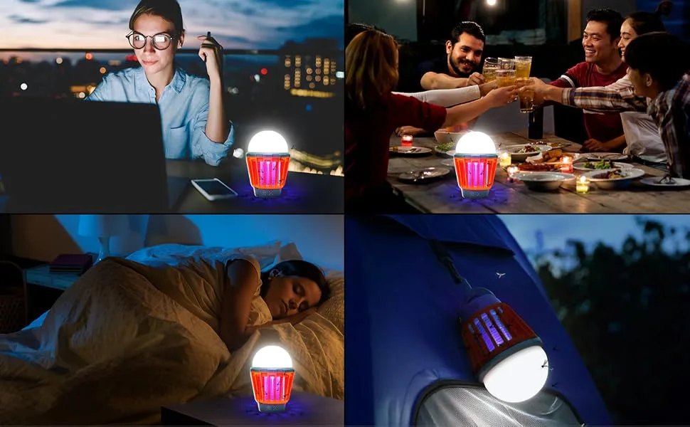 Boundery Bug Zapper Light Bulb - Electronic Bug Zapper Bulb Eliminates Mosquitoes Fast | USB Rechargeable, IPX6 Waterproof LED Light Bulb Zapper | Portable Mosquito Light Bulb with 4 Light Modes 1 Count (Pack of 1) - boundery, bug bulb, camping light, light bulb, lamp