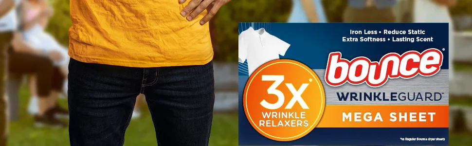 Bounce WrinkleGuard Mega Dryer Sheets Laundry Fabric Softener and Wrinkle Releaser Sheets, Outdoor Fresh Scent, 120 count - 3x wrinkle relaxers vs regular Bounce dryer sheets