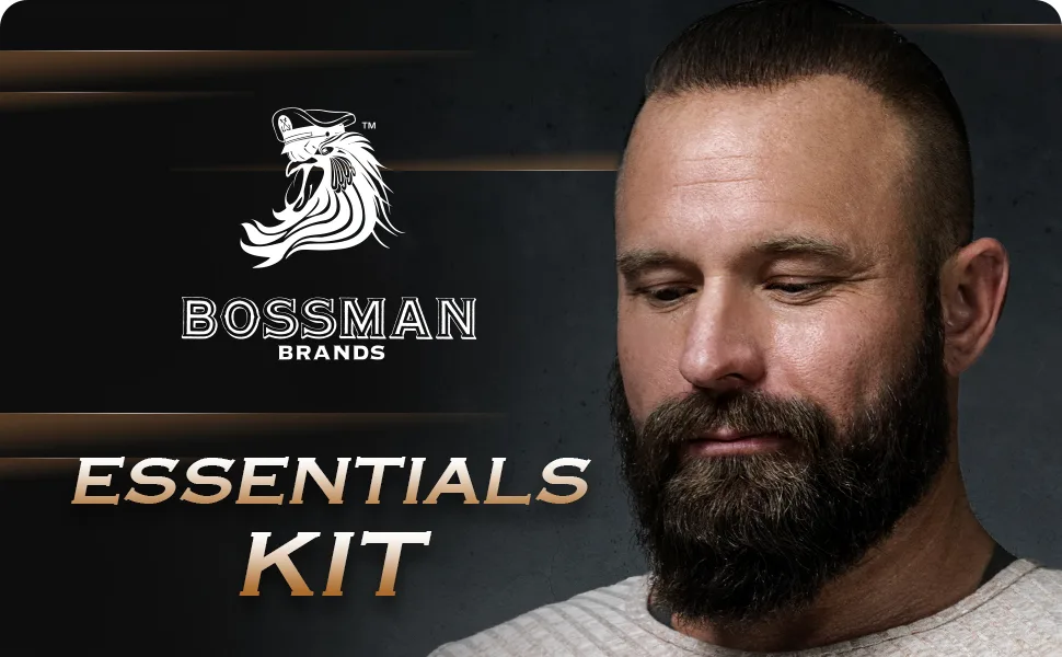 Bossman Essentials Beard Kit for Men - Beard Oil Jelly, Fortifying Conditioner Cream, Beard Balm - Grooming Growth Care Accessories (Stagecoach) - Bossman Essentials Kit