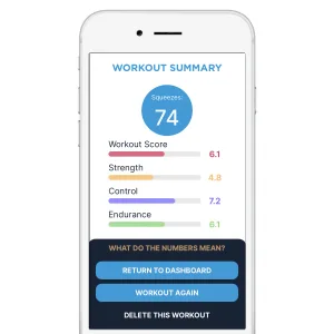 Boost: Men's Sit-On-Top Kegel Trainer for Pelvic Floor Exercise with Biofeedback | with Smartphone App for iOS and Android - Get a summary with scores that assess your pelvic floor muscle function after each workout.