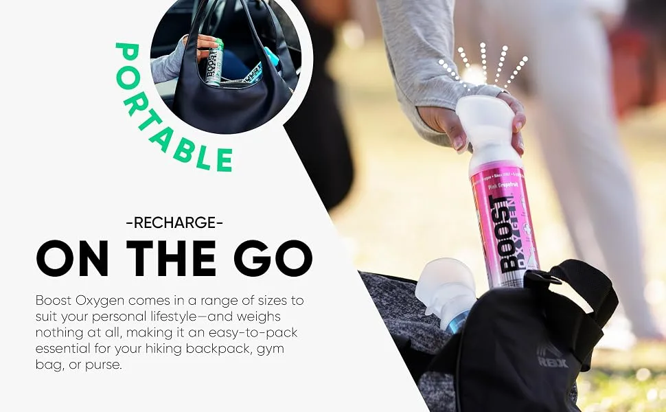 Boost Oxygen Natural Portable 5 Liter Pure Oxygen Canister, Includes Flavorless, Pink Grapefruit, Peppermint, & Menthol Eucalyptus Bottles (4 Pack) Variety Pack 4 Count (Pack of 1) - boost bundles