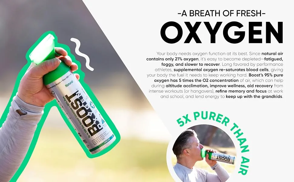 Boost Oxygen Canned 5-Liter Natural Oxygen Canister Bottle for High Altitudes, Athletes, and More, Flavorless (8 Pack) Natural 8 Count (Pack of 1) - natural