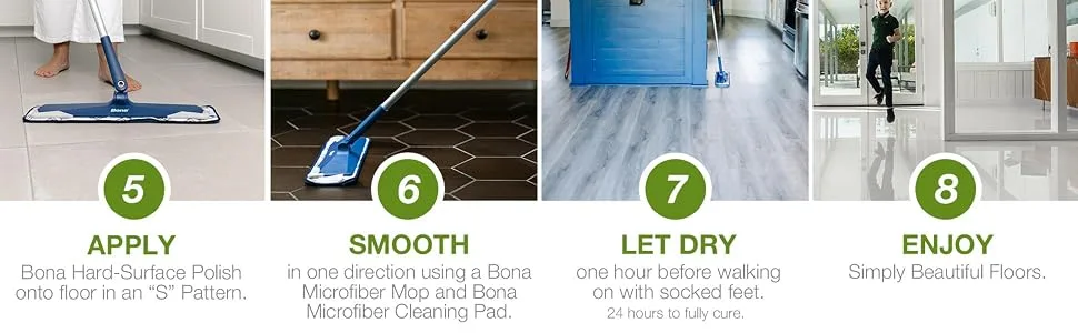 Bona Hard-Surface Floor Polish, for Stone Tile Laminate and Vinyl LVT/LVP, High Gloss, 32 Fl Oz - how to apply polish to hard-surface floors