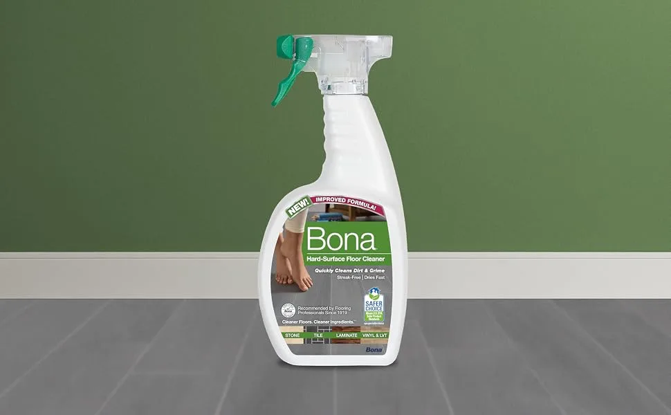 Bona Hard-Surface Floor Cleaner Spray, for Stone Tile Laminate and Vinyl LVT/LVP, Unscented, 32 Fl Oz Unscented  32 Fl Oz - Bona Hard-Surface Floor Cleaner Spray on tile floor with green wall