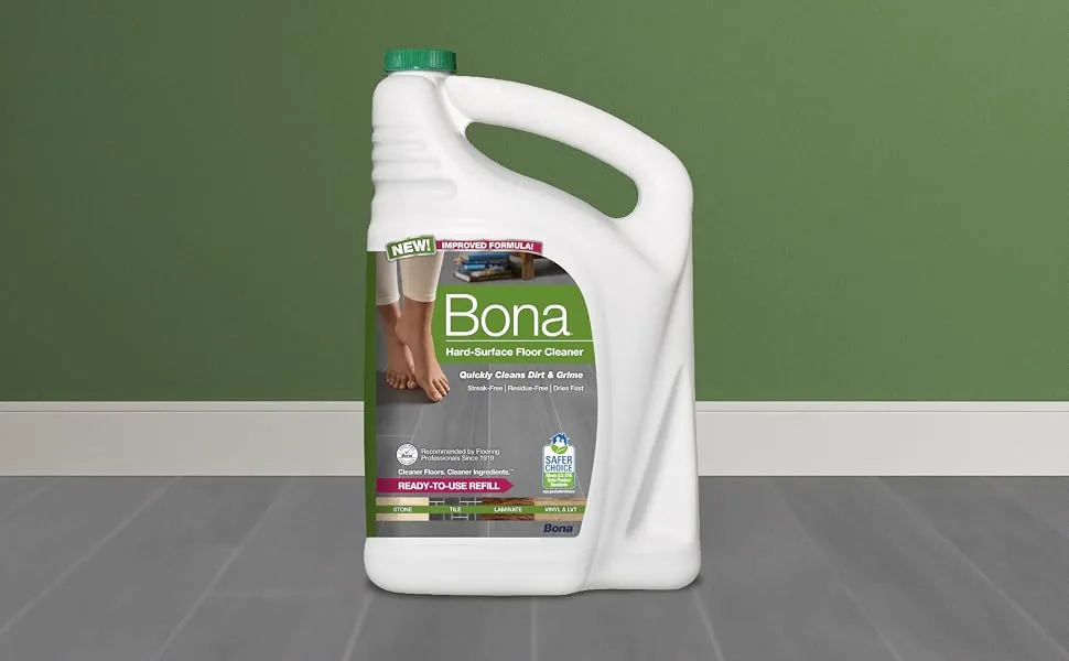 Bona Hard-Surface Floor Cleaner Refill, for Stone Tile Laminate and Vinyl LVT/LVP, 128 Fl Oz 128 Fl Oz (Pack of 1) - Bona Hard-Surface Floor Cleaner economy size refill on tile floor with green background