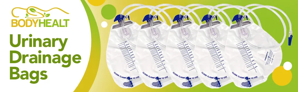 BodyHealt Urinary Drainage Bag with Anti-Reflux Chamber, 2000 mL Vinyl with 48" Drainage (2 Pack) Pack of 2 - BANNER 1