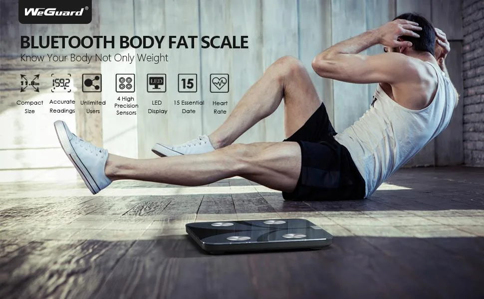 Body Fat Scale, WeGuard Body Weight Scale and Body Composition BMI Smart Scale, Bluetooth Digital Bathroom Scale with Heart Rate Tracker, 15 Measurements Analyze with Smartphone App, 396lbs - WeGuard bluetooth body fat scale with heart rate tracking!