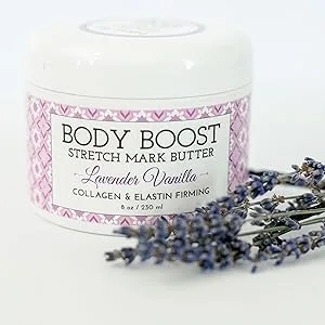 Body Boost Lavender Vanilla Stretch Mark Butter 8 oz.- Treat Stretch Marks and Scars- Pregnancy and Nursing Safe- with Shea Butter - lavender vanilla stretch mark butter