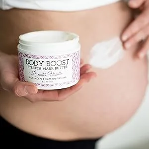 Body Boost Lavender Vanilla Stretch Mark Butter 8 oz.- Treat Stretch Marks and Scars- Pregnancy and Nursing Safe- with Shea Butter - lavender vanilla stretch mark butter