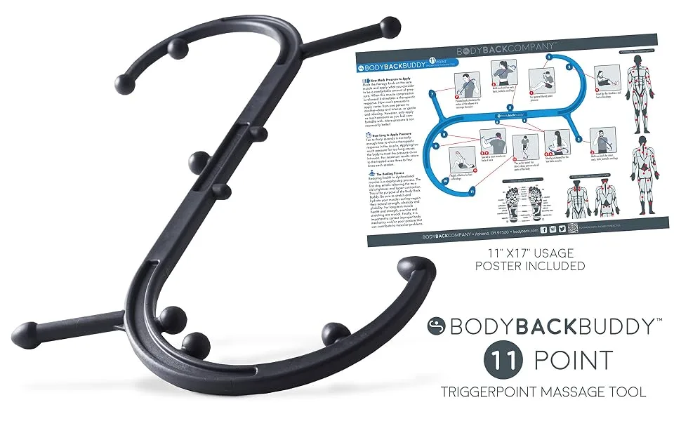 Body Back Buddy with Rhino Pro Massage Ball Bundle  Trigger Point, Plantar Fasciitis, and Fibromyalgia Relief Tools for Men & Women 2 Piece Set - Body Back Buddy trigger point massager and poster
