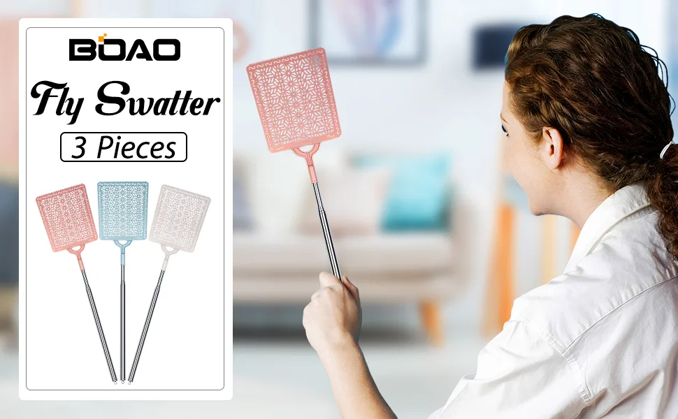 Boao 3 Pieces Fly Swatter Manual Retractable Fly Swatter Detachable Telescopic Fly Swatter, 3 Colors - product information 1