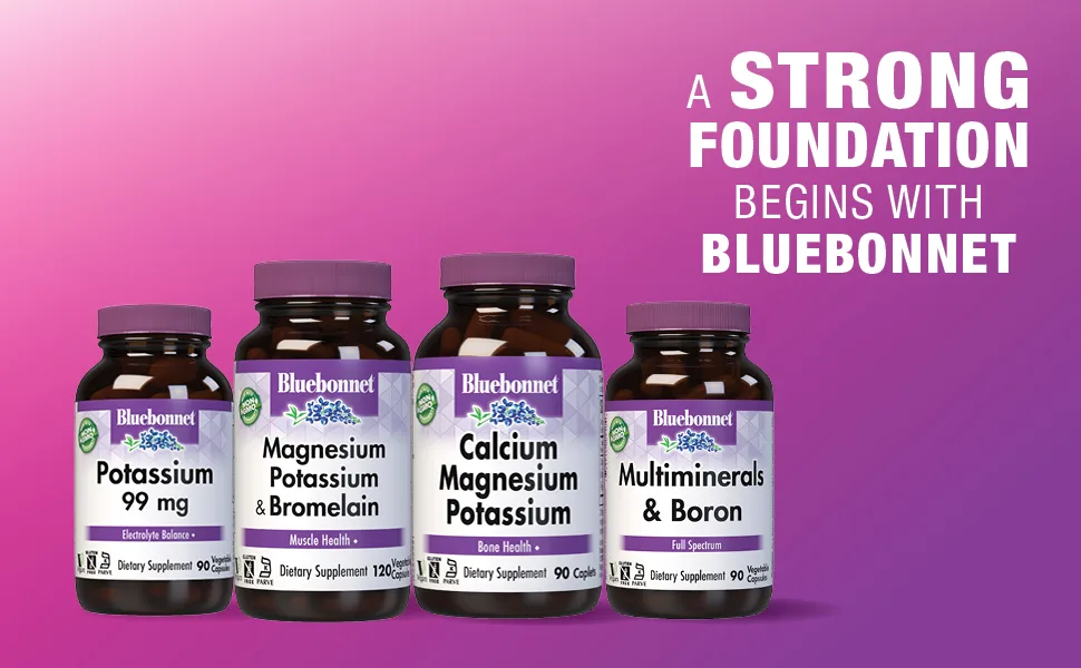 BlueBonnet Magnesium Potassium Plus Bromelain Vegetarian Capsules, 60 Count 1 - A Strong Foundation Begins With Bluebonnet