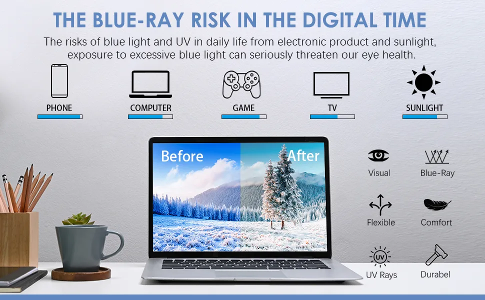 Blue Light Glasses, 2 Pack, Fashion Round Half Frame, Computer/Game/Reading/TV Blue Light Blocking Glasses Gold+silver - product information 3
