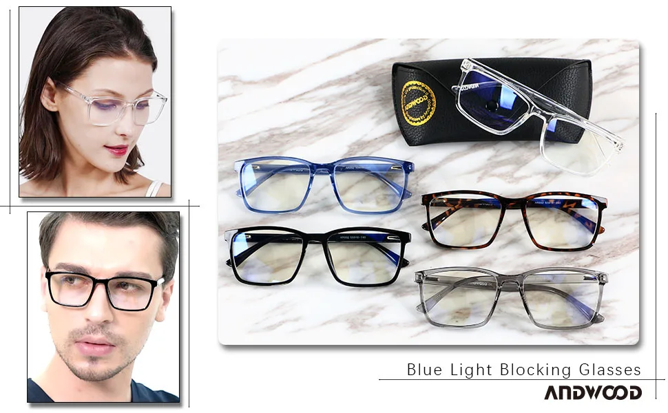 Blue Light Blocking Glasses Men Women Computer Filter Large Frame Bluelight Blocker Anti Blue Ray Lightweight ANDWOOD AR002 Black | Anti-blue Light Lens - Blue Light Blocking Glasses Men Women Computer Filter Bluelight Blocker Anti Blue Ray Lightweight