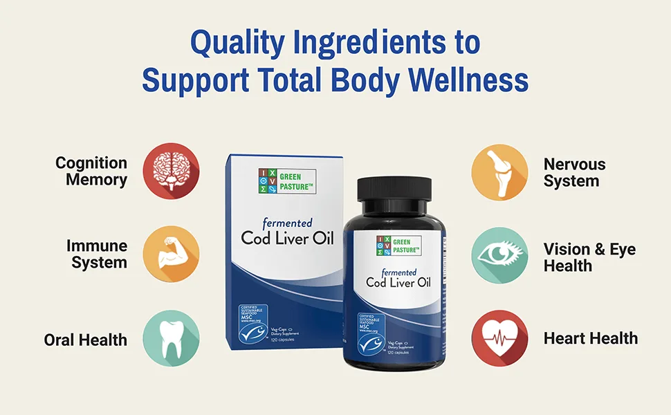 BLUE ICE Fermented Cod Liver Oil -Non-Gelatin 120 Capsules - Blend 120 Caps