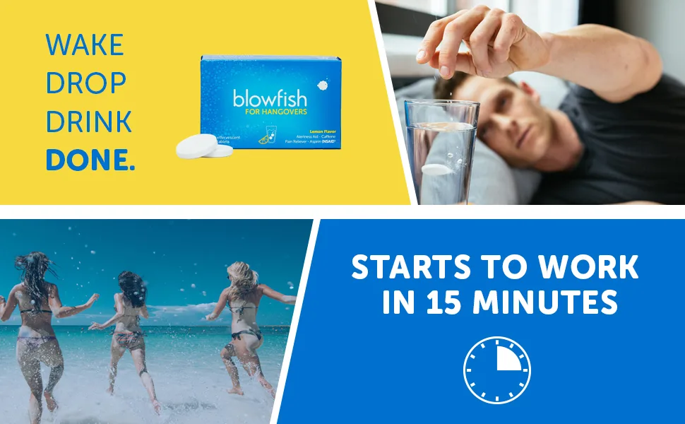 Blowfish for Hangovers - FDA-Recognized Hangover Relief - Scientifically Formulated to Relieve Hangover Symptoms Fast (1 Pack) - Wake. Drop. Drink.