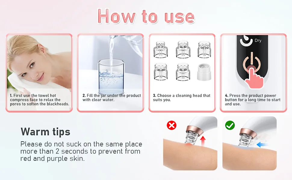 Blackhead Remover Pore Vacuum, Water Circulation Black Head Extractions Tool, Pimple Extractor with USB Interface, Pore Cleaner for Men and Women, with 3 Modes & 6PCS Suction Heads White - 99879798897