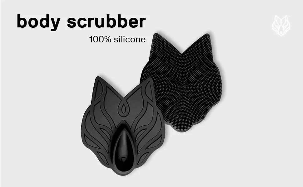 Black Wolf Body Scrubber - 100% Silicone Bristles for a Hygienic Deep Clean Experience - Easy to Clean Excess Soap and Body Wash Off - Pores Sensitive Redness Sun Protection Uneven Tone Paraben Unscented Alcohol Keratin Hypoallergenic