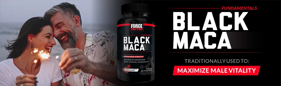 Black Maca Root Vitality Supplement for Men with Superior Absorption and Power, Natural Maca Negra Extract, Fundamentals Series, 1000mg, Force Factor, 60 Capsules - Black Maca Maximize Male Vitality