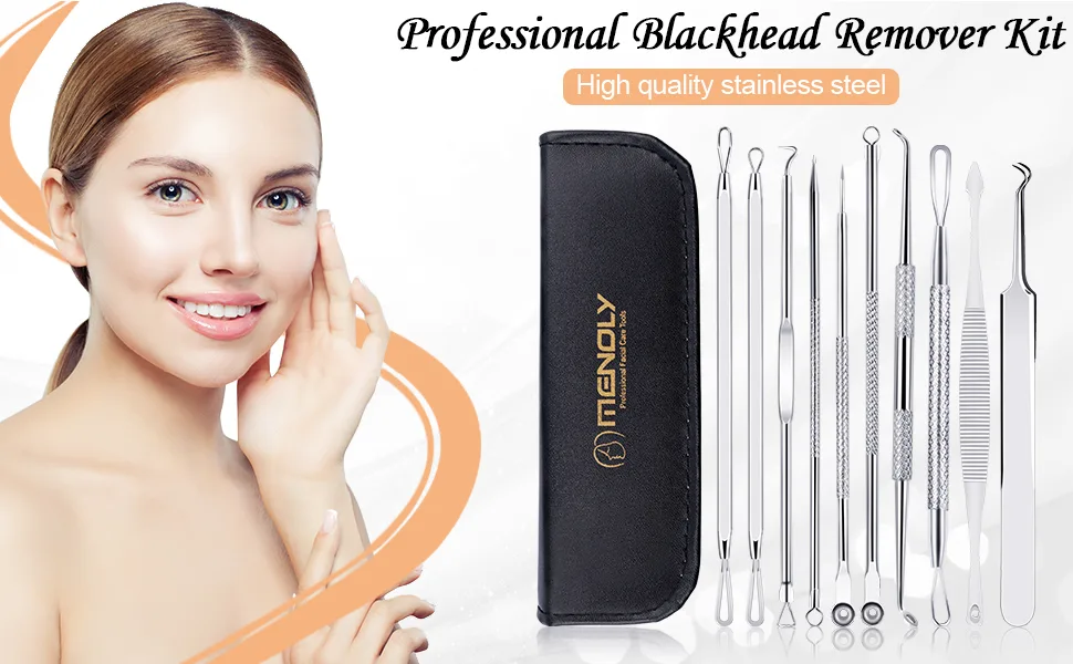 Black Head Remover Pimple Popper Tool Kit 10 Pcs, Comedone Pimple Extractor Tool, Acne Kit for Blackhead, Whitehead Popping, Zit Removing(Silver) 1-silver - product information 2