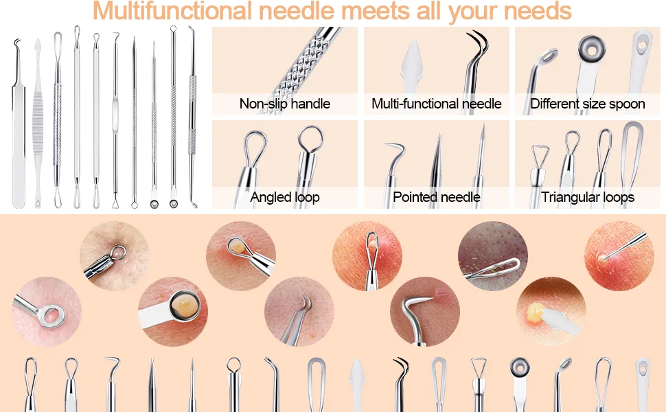 Black Head Remover Pimple Popper Tool Kit 10 Pcs, Comedone Pimple Extractor Tool, Acne Kit for Blackhead, Whitehead Popping, Zit Removing(Silver) 1-silver - product information 4