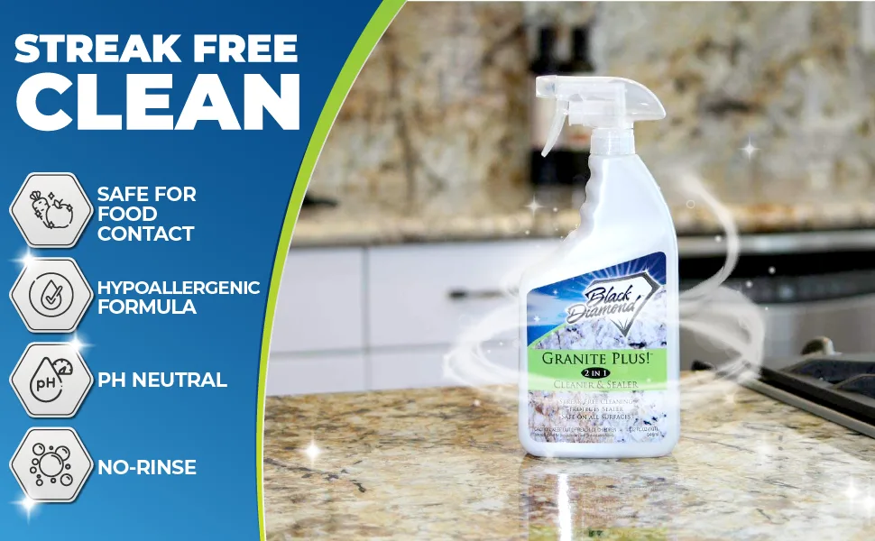Black Diamond Stoneworks GRANITE PLUS! 2 in 1 Cleaner & Sealer for Granite, Marble, Travertine, Limestone, Ready to Use! (1-Quart) 1 Quart - granite plus cleaner and sealer