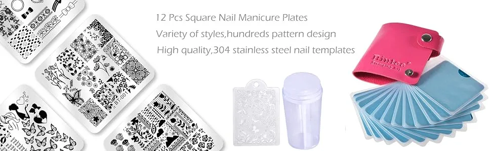 Biutee Nail Stamping Plates Set 12pcs Nail Plates 1stamper 1scraper 1storage bag Nail plate Template Image Plate Stencil Nails Tool (C) 14 Piece Set - product information 3