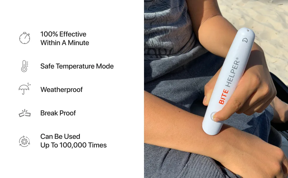 BITE HELPER- Mosquito and Bug bite Itch Relief- Award-Winning, Chemical-Free Treatment, Insect Sting and bite Relief. Dermatologist Tested, Bug bite First-aid, Anti-Itch Device (White) - safe temperature mode