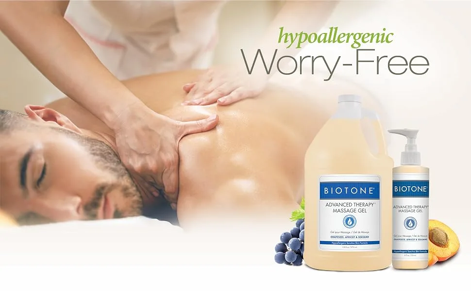 BIOTONE Advanced Therapy Massage Gel, Smooth, Silky Glide Without the Oil Feel, Ideal Workability, Nut-Oil Free, Hypoallergenic 128 Fl Oz (Pack of 1) - Advanced Therapy Massage Gel Header Banner