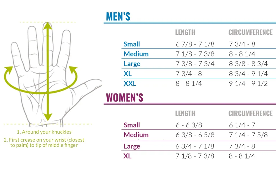 Bionic Men's ReliefGrip Golf Glove X-Large Left - Sizing Guide