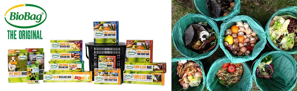 BioBag (USA), The Original Compostable Bag, 13 Gallon, 48 Total Count, 100% Certified Compostable Kitchen Food Scrap Bags, Kitchen Compost Trash Bin Compatible Green 48 Count (Pack of 1) - BioBag The Original