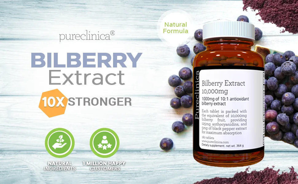Bilberry Extract 10,000mg x 180 Tablets (6 Months Supply)- 10X More anthocyanidin Plus 5mg Black Pepper per Tablet - antioxidant