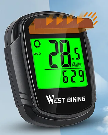 Bike Computer with Solar Energy Bicycle Speedometer and Odometer Wireless Waterproof Cycling Computer LCD Backlight Automatic Wake-up & Multi-Functions - bike computer