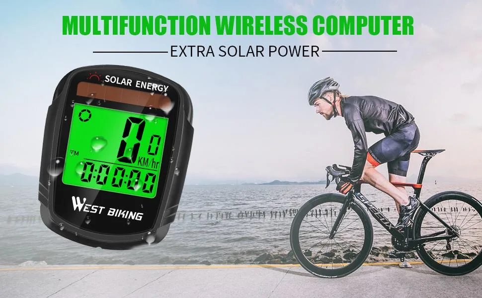 Bike Computer with Solar Energy Bicycle Speedometer and Odometer Wireless Waterproof Cycling Computer LCD Backlight Automatic Wake-up & Multi-Functions - bike computer