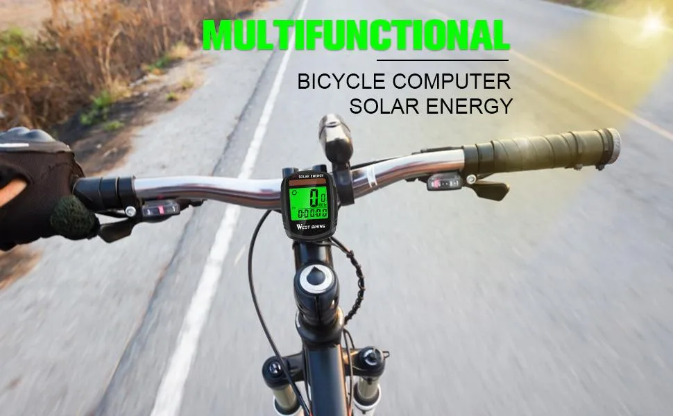 Bike Computer with Solar Energy Bicycle Speedometer and Odometer Wireless Waterproof Cycling Computer LCD Backlight Automatic Wake-up & Multi-Functions - speedometer