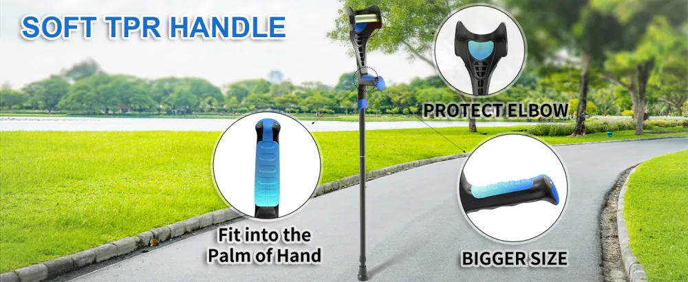 BigAlex Forearm Crutches for Adults (1 Pair) Lightweight Adjustable Arm Crutch with Soft Handle Non-Slip Base and Anti-Dorp Cuff(Blue) - BigAlex Forearm Crutches
