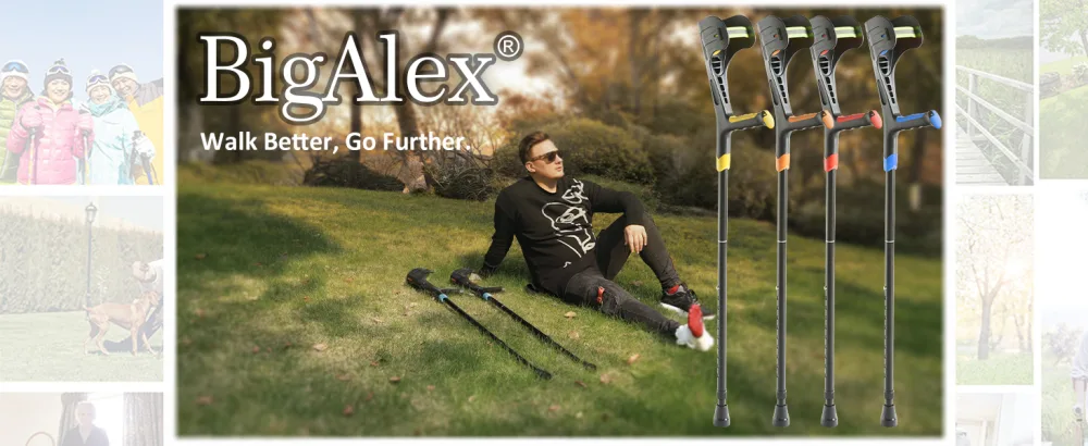 BigAlex Forearm Crutches for Adults (1 Pair) Lightweight Adjustable Arm Crutch with Soft Handle Non-Slip Base and Anti-Dorp Cuff(Blue) - BigAlex Forearm Crutches