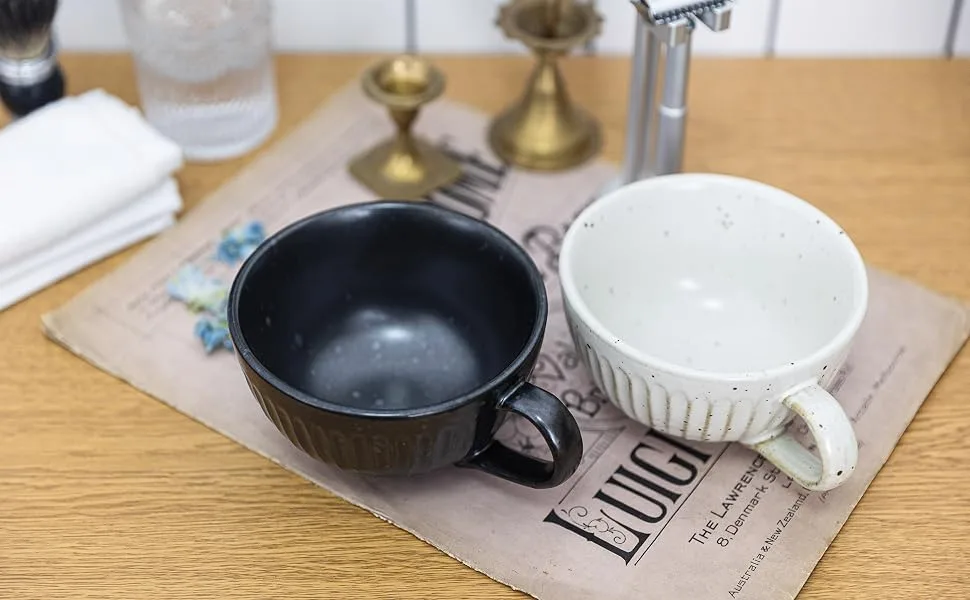 Bicrops Ceramic Retro Shaving Bowl , Wide Mouth, Large Capacity Shaving Mug, Easier To Lather (Off-white) - Shaving bowl