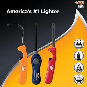 BIC Multi-purpose Classic Edition Candle Lighters, Long Durable Metal Wand, Great For Candles, Grills and Fireplaces, Assorted Colors, 4-Count Multicolored - America's #1 Lighter