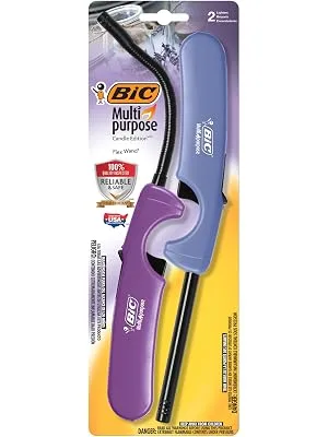 BIC Multi-Purpose Classic and Flex Wand Candle Lighters, Assorted Colors, Reliable and Safe, For Fireplaces, Campfires and More, Utility Lighter, 4-Count - bic flex wand and candle lighter