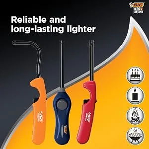 BIC Multi-Purpose Classic and Flex Wand Candle Lighters, Assorted Colors, Reliable and Safe, For Fireplaces, Campfires and More, Utility Lighter, 4-Count - Reliable and long-lasting lighter