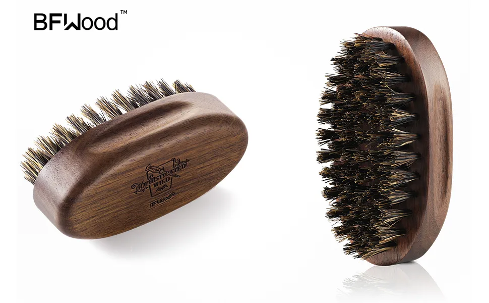 BFWood Small Travel Beard Brush - Natural Boar Bristles with Black Walnut Wood - beard brush