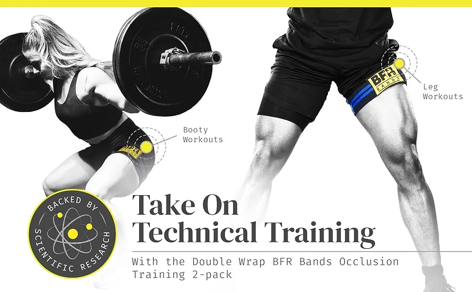 BFR BANDS Blood Flow Restriction Bands, Exercise Straps for Occlusion Training, Gym Workout & Weight Lifting, Resistance Bands Help Increase Muscle Mass in Women & Men Double Wrap - BFR Bands DoubleWrap Occlusion Training Resistance Bands