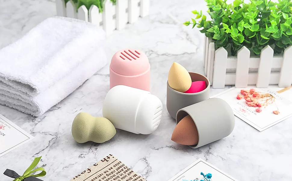 BEZOX Makeup Sponge Holder, Cosmetic Blender Silicon Travel Case, Make-up Face Sponges Container (BLENDER NOT INCLUDED) - Pink - beauty sponge holder container
