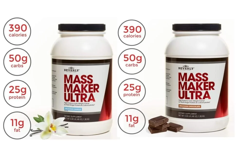 Beverly International Mass Maker Ultra Chocolate, 14 servings. Strongmen and mass monsters swear by this lean weight gainer. - product information 7