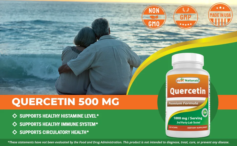 Best Naturals Quercetin 1000 mg/Serving Veggie Capsules - Immune Health - 120 Count 120 Count (Pack of 1) - Quercetin